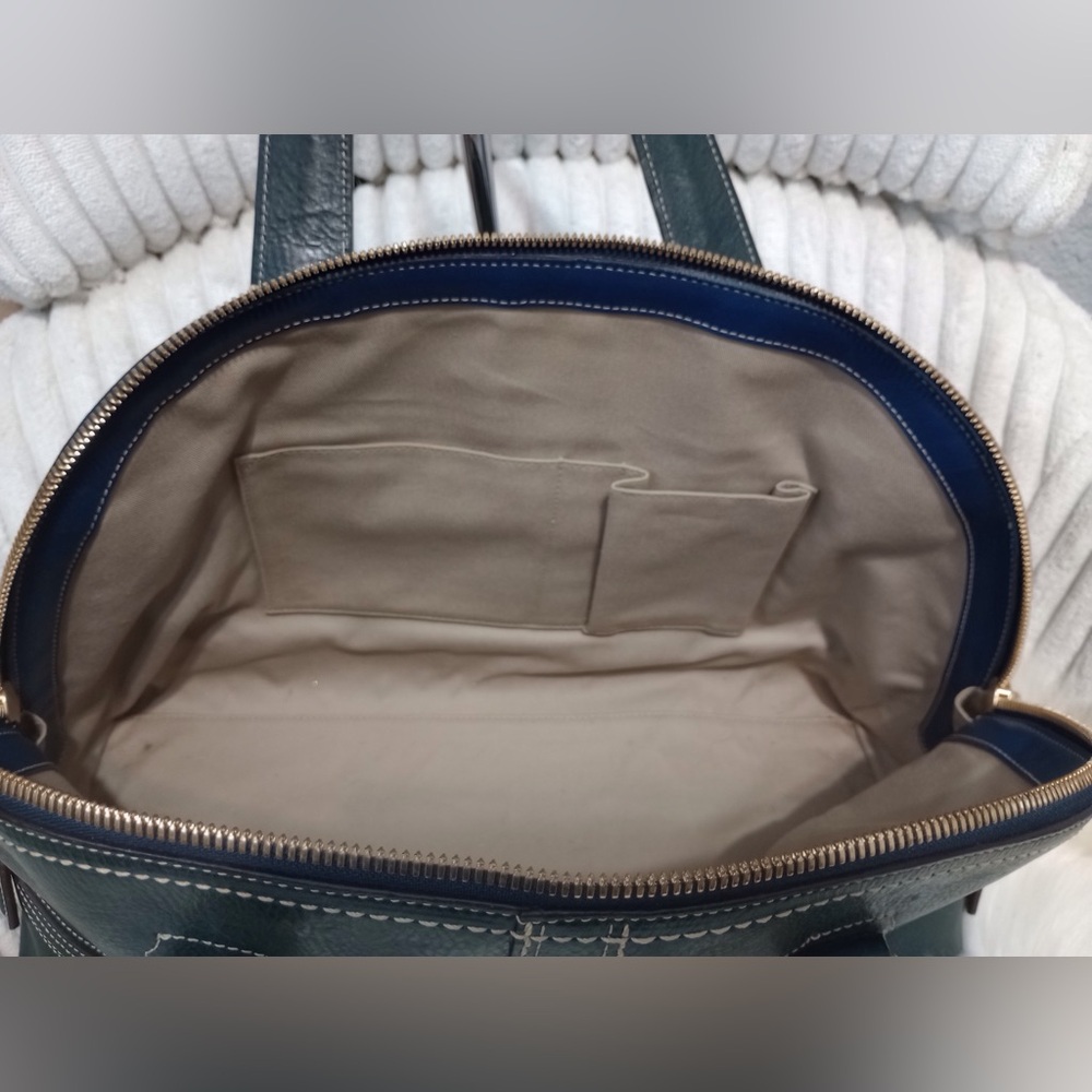 Coach Hamptons Blue Leather Satchel with Gold Accents - Picture 14 of 16